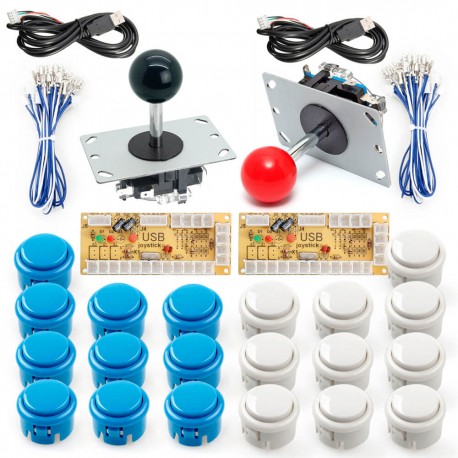 KIT arcade 2P modelo Sanwa: 2 Joysticks Arcade + 2 Placas Zero Delay + 20 botones + Cables conectores / Envíos a todo el Perú